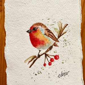 Robin Postcard - Karta świąteczna - Malowana ręcznie akwarelą