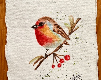 Robin Postcard - Holiday Card - Hand-painted watercolour card
