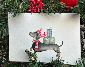Christmas Dogs Cards for Husband Wife Doglover , handmade, watercolour, seasons greeting
