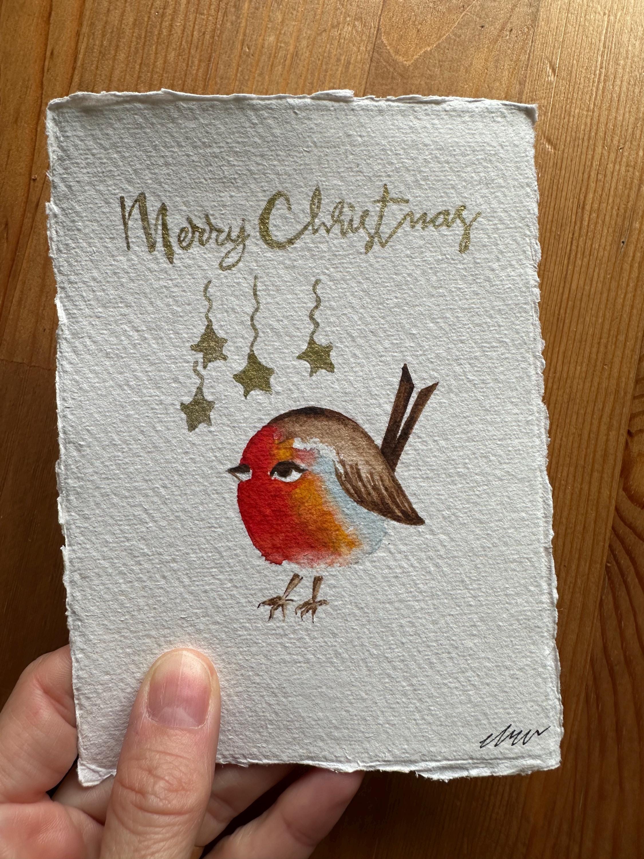 Handmade Robin Christmas Card | Original Watercolor Art - Etsy