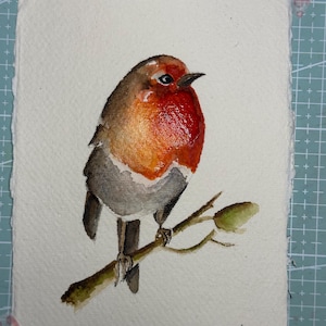 Vogel | Original handgemaltes Aquarell | Handarbeit | Tierliebhaber, handgemacht, Aquarell | Jahreszeiten Gruß | Rotkehlchen