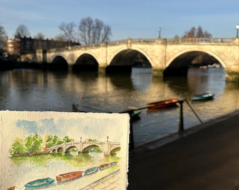 Richmond Bridge Watercolor Painting, London City Scene Art, Personalized Gift