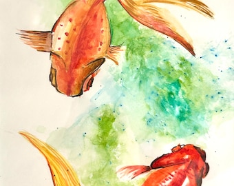 Hand Painted Koi Fish Watercolor Card | A5 A6