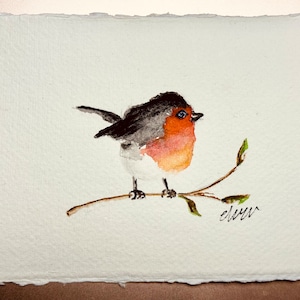 Pássaro | Aquarela original pintada à mão | Feito à mão | Cartão de Natal | Amante de animais, feito à mão, aquarela | saudação de estação | Robin