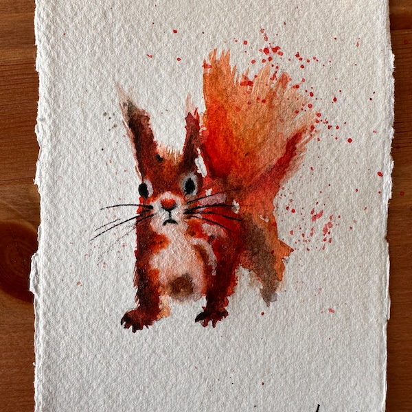 Eekhoorn | Originele handgeschilderde aquarel kunst aan de muur | Handgemaakt | Rode eekhoorn