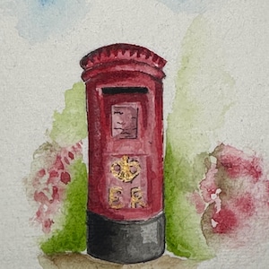 Buzón de Londres / Arte mural original pintado a mano con acuarela / Hecho a mano / Buzón de Royal Mail