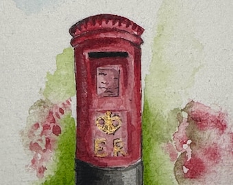 Post Box London | Original Hand Painted Watercolour wall art | Handmade | Royal Mail Box
