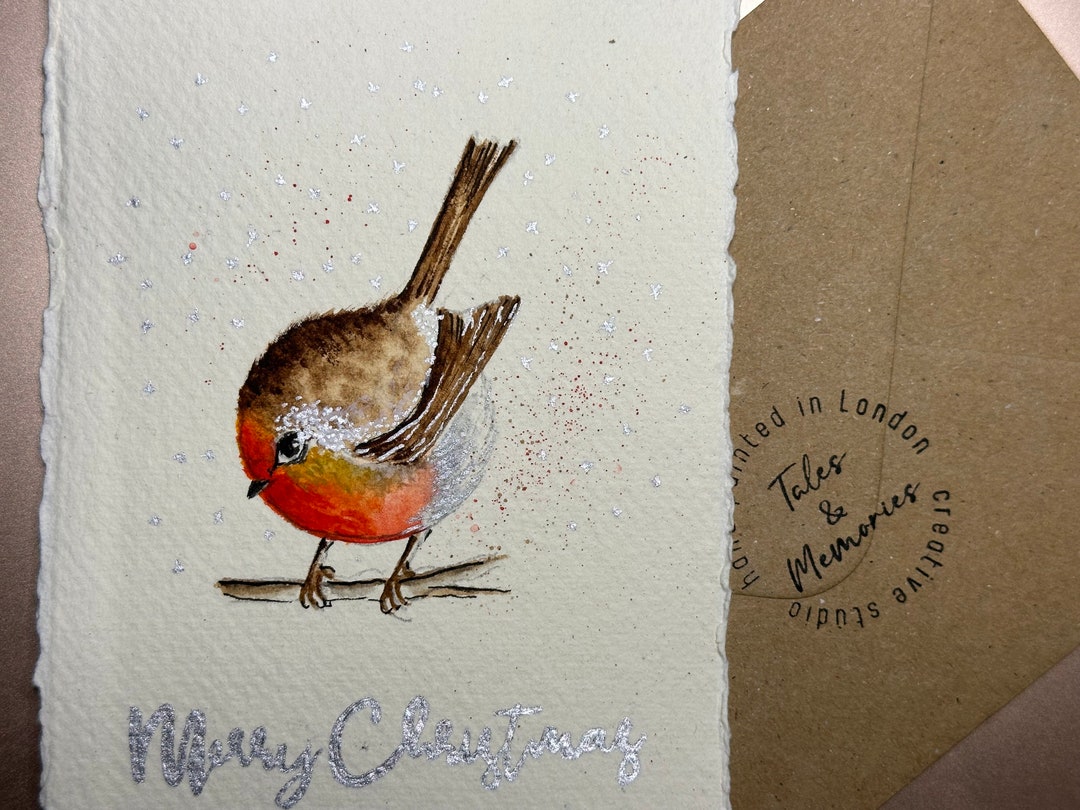 Handmade Robin Christmas Card | Original Watercolor Painting - Etsy
