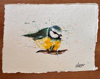 Bird | Original Hand Painted Watercolour wall art | Handmade | Blue Tit