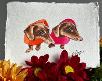 Dachshund Love Watercolor Valentine Card, Sausage Dog Anniversary