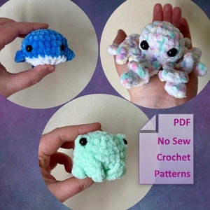 PATTERN ONLY. Crochet No Sew Patterns, Frog, Whale, Octopus. PDF Instant Downloadable Pattern