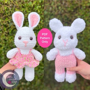 PATTERN ONLY. Crochet Chubby Cheek Bunny in Dress / Dungarees. Standing Body. Low Sew Crochet Pattern. PDF Instant Downloadable Pattern