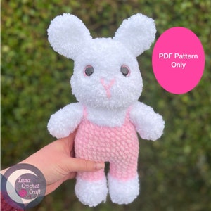 PATTERN ONLY. Crochet Chubby Cheek Bunny in Dungarees. Standing Body. Low Sew Crochet Pattern. PDF Instant Downloadable Pattern