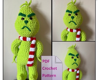 MODÈLE UNIQUEMENT. Crochet grincheux vert un motif. Patron PDF téléchargeable instantanément