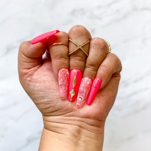Press on nails - Coral - Neon - Marble - Glitter - Rhinestone