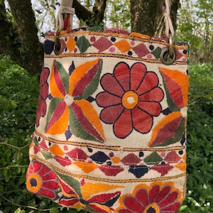 G O L D E N ~ Vintage Banjara Embroidered Handbag, Shoulder Bag, Cross body Bag, Cotton, Eco, embroidery, Indian, Boho, Fairly Traded