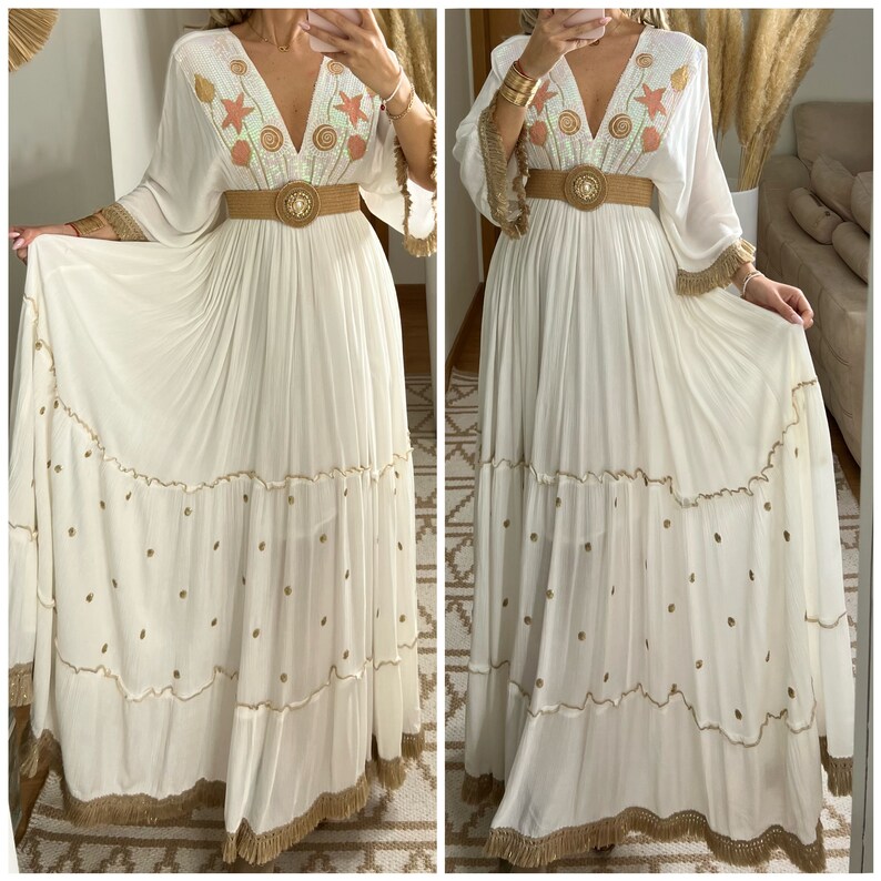 Robe maxi boho, robe blanche, robe bohème, robe bohème vintage, robe boho pour femme, patron de robe, robe bohème mariage, robe bohème. image 3