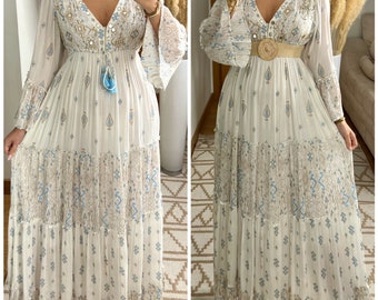 Maxikleid Herbst, Boho-Kleid, Kleid weiß, Bohemian-Kleid, Vintage-Boho-Kleid, Boho-Kleid für Frauen, Schnittmuster, Hochzeits-Boho-Kleid.