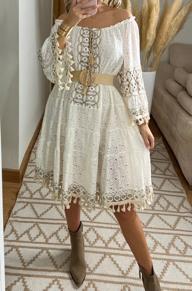 Mini robe boho, robe blanche, robe bohème, robe de mariée boho, robe en dentelle, robe boho, boho kleid, robe de mariée boho, robes boho femmes image 8