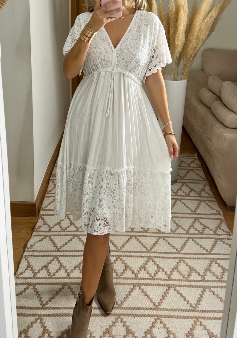 Mini robe boho, robe blanche, robe bohème, robe de mariée boho, robe en dentelle, robe boho, boho kleid, robe de mariée boho, robes boho femmes image 9