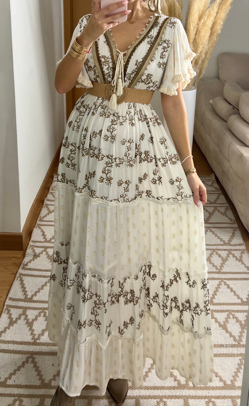 Maxikleid Herbst, Boho-Kleid, Kleid weiß, Bohemian-Kleid, Vintage-Boho-Kleid, Boho-Kleid für Frauen, Schnittmuster, Hochzeits-Boho-Kleid. Bild 3
