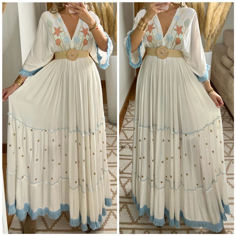 Robe maxi boho, robe blanche, robe bohème, robe bohème vintage, robe boho pour femme, patron de robe, robe bohème mariage, robe bohème. image 2