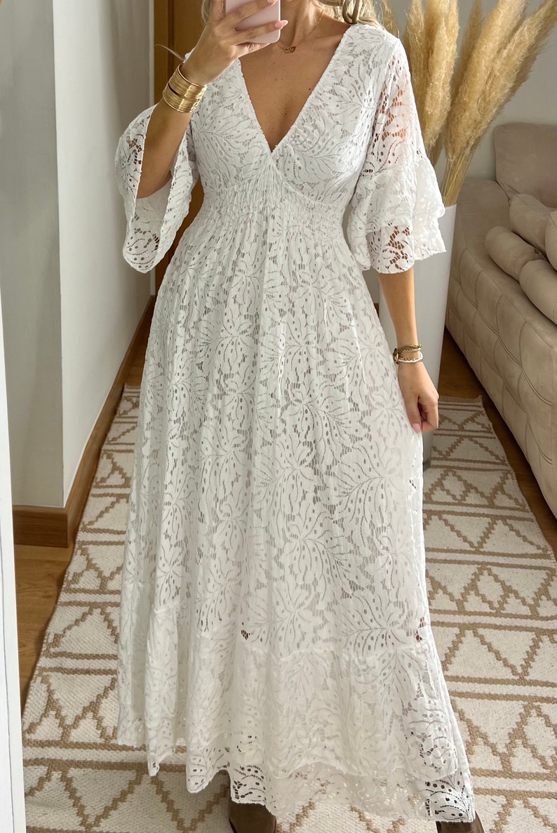 Boho-Hochzeitskleid, Maxi-Boho-Kleid, Sommer-Boho-Kleid, Vintage-Boho-Kleid, Boho-Kleid für Frauen, Kleidermuster, Hochzeits-Boho-Kleid. Bild 2