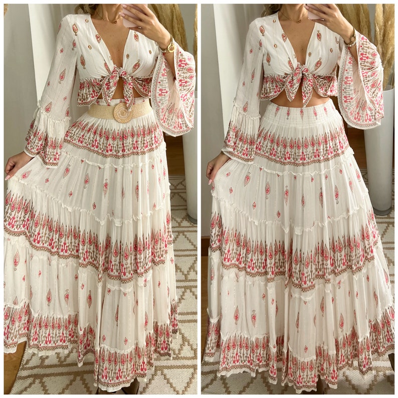 Robe Boho femme, ensemble deux pièces, ensemble boho, jupe boho, top boho boho kleid, boho deux pièces, robe de mariée boho, boho deux pièces, robe boho. image 2