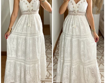 Boho-Kleid, Boho-Hochzeitskleid, Boho-Kleid, Boho-Kleid für Frau, Boho-Maxikleid, Boho-Kleid, Maxikleid, weißes Boho-Kleid, weißes Kleid