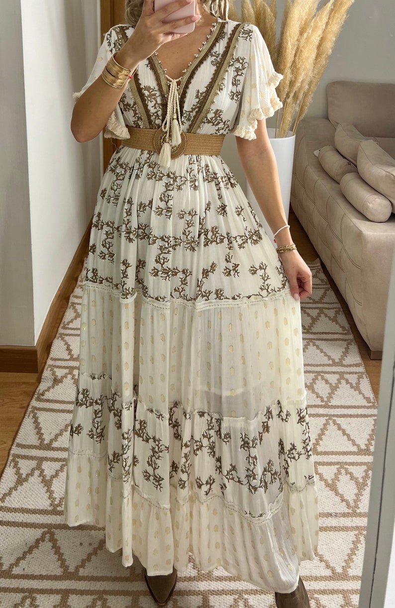 Maxikleid Herbst, Boho-Kleid, Kleid weiß, Bohemian-Kleid, Vintage-Boho-Kleid, Boho-Kleid für Frauen, Schnittmuster, Hochzeits-Boho-Kleid. Bild 8