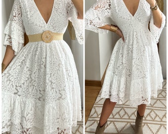 Mini robe boho, robe blanche, robe bohème, robe de mariée boho, robe en dentelle, robe boho, boho kleid, robe de mariée boho, robes boho femmes