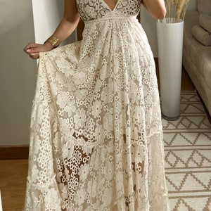 Abito da sposa Boho, abito maxi boho, abito boho estivo, abito boho vintage, abito boho da donna, modello di abito, abito boho da sposa. immagine 7