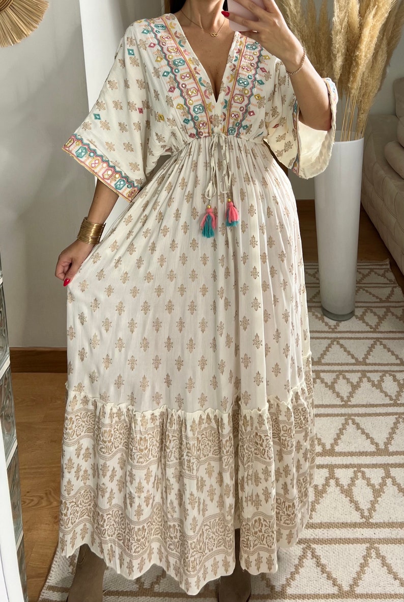 Maxi-Boho-Kleid, Kleid weiß, Bohemian-Kleid, Vintage-Boho-Kleid, Boho-Kleid für Frauen, Schnittmuster, Hochzeits-Boho-Kleid, Boho-Kleid. Bild 4