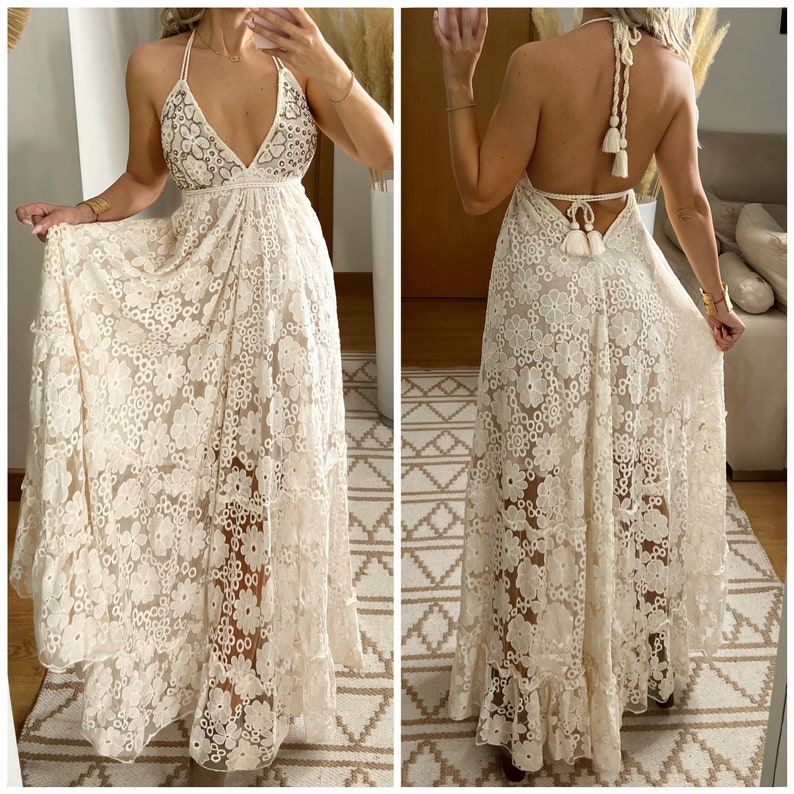 Abito da sposa Boho, abito maxi boho, abito boho estivo, abito boho vintage, abito boho da donna, modello di abito, abito boho da sposa. immagine 1