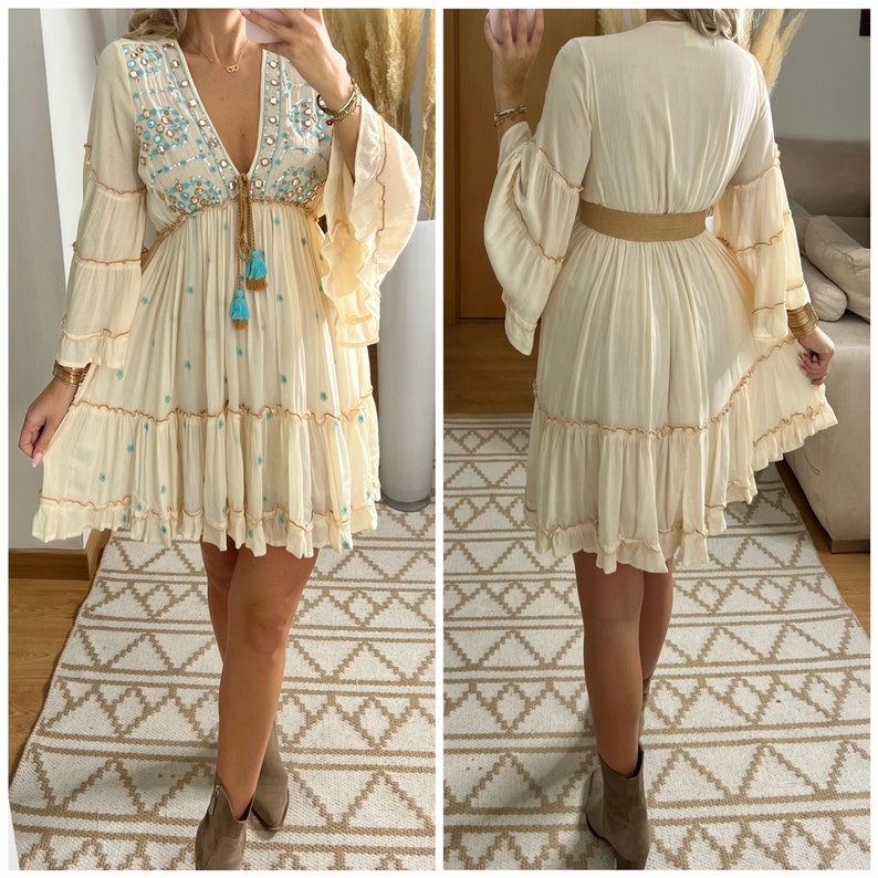 Mini robe boho, robe blanche, robe bohème, robe de mariée boho, robe en dentelle, robe boho, boho kleid, robe de mariée boho, robes boho femmes image 7