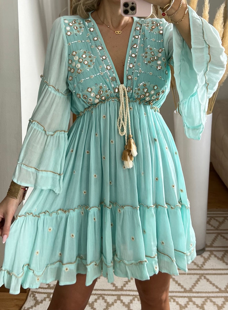 Mini-Boho-Kleid, weißes Kleid, Bohemian-Kleid, Boho-Hochzeitskleid, Spitzenkleid, Boho-Kleid, Boho-Kleid, Hochzeitskleid Boho, Boho-Kleider für Frauen Bild 9