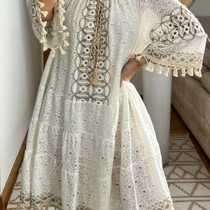 Mini robe boho, robe blanche, robe bohème, robe de mariée boho, robe en dentelle, robe boho, boho kleid, robe de mariée boho, robes boho femmes image 3