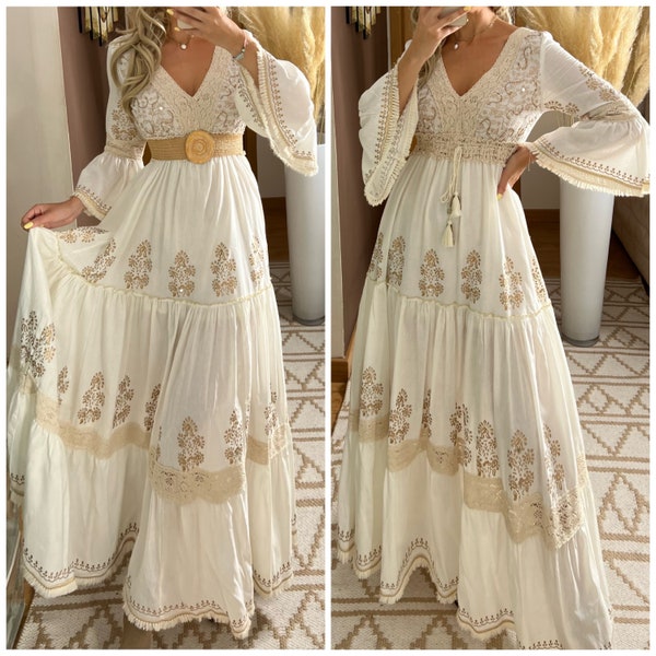 Boho-Hochzeitskleid, Maxi-Boho-Kleid, Sommer-Boho-Kleid, Vintage-Boho-Kleid, Boho-Kleid für Frauen, Kleidermuster, Hochzeits-Boho-Kleid.