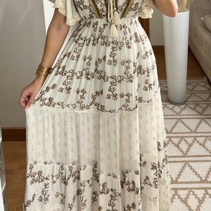 Maxikleid Herbst, Boho-Kleid, Kleid weiß, Bohemian-Kleid, Vintage-Boho-Kleid, Boho-Kleid für Frauen, Schnittmuster, Hochzeits-Boho-Kleid. Bild 2