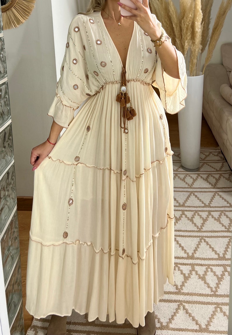 Robe Boho, robe à volants, boho kleid, robe boho pour femme, robe maxi boho, robe bohème, robe maxi, robe boho pour fille, patron de robe. image 4