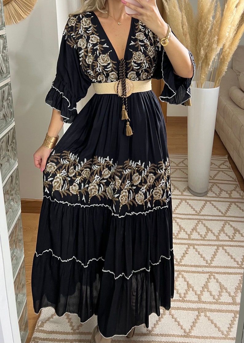 Robe de mariée Boho, robe boho, robe maxi, robe maxi boho, robe bohème, boho kleid, robe maxi noire, robe boho pour fille, robe boho. image 8