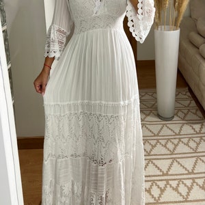 Boho-Hochzeitskleid, Maxi-Boho-Kleid, Sommer-Boho-Kleid, Vintage-Boho-Kleid, Boho-Kleid für Frauen, Kleidermuster, Hochzeits-Boho-Kleid. Bild 9