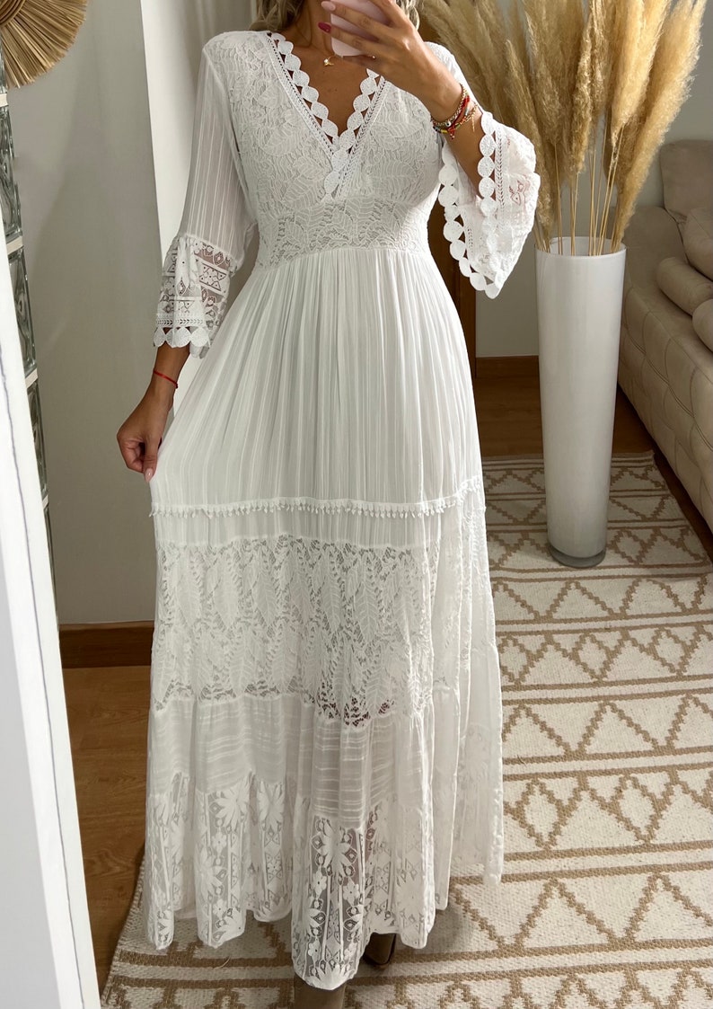 Boho-Hochzeitskleid, Maxi-Boho-Kleid, Sommer-Boho-Kleid, Vintage-Boho-Kleid, Boho-Kleid für Frauen, Kleidermuster, Hochzeits-Boho-Kleid. Bild 9