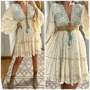 Mini robe boho, robe blanche, robe bohème, robe de mariée boho, robe en dentelle, robe boho, boho kleid, robe de mariée boho, robes boho femmes image 5