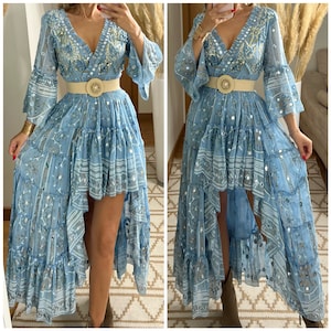 Robe de mariée Boho, robe maxi boho, robe boho dété, robe boho vintage, robe boho pour femme, patron de robe, robe boho de mariage. Blue