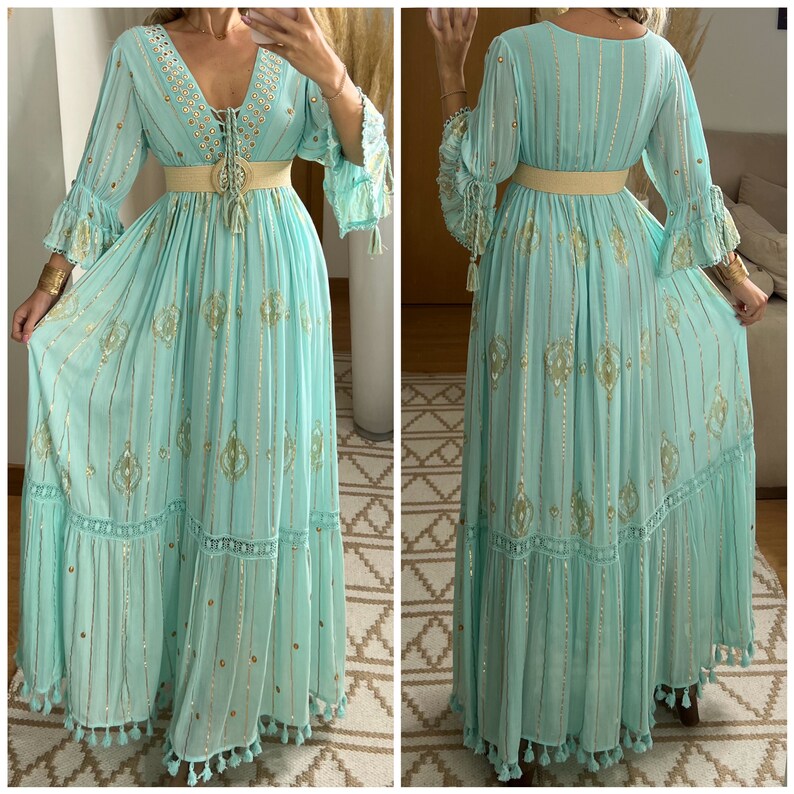 Robe Boho, robe à volants, boho kleid, robe boho pour femme, robe maxi boho, robe bohème, robe maxi, robe boho pour fille, patron de robe. image 3