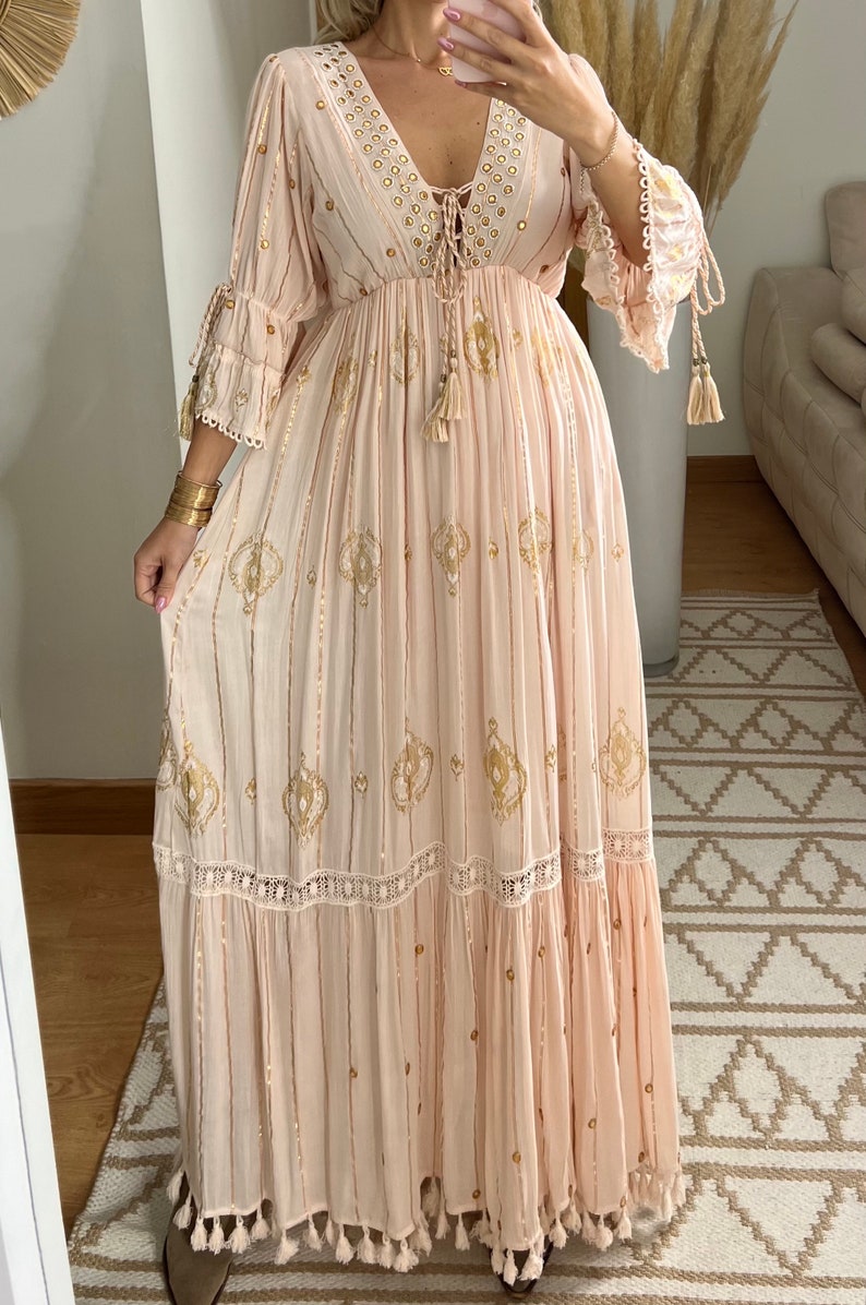 Boho jurk, ruches jurk, boho kleid, boho jurk voor vrouw, boho maxi jurk, boho jurk, maxi jurk, boho jurk voor meisje, jurkpatroon. afbeelding 8