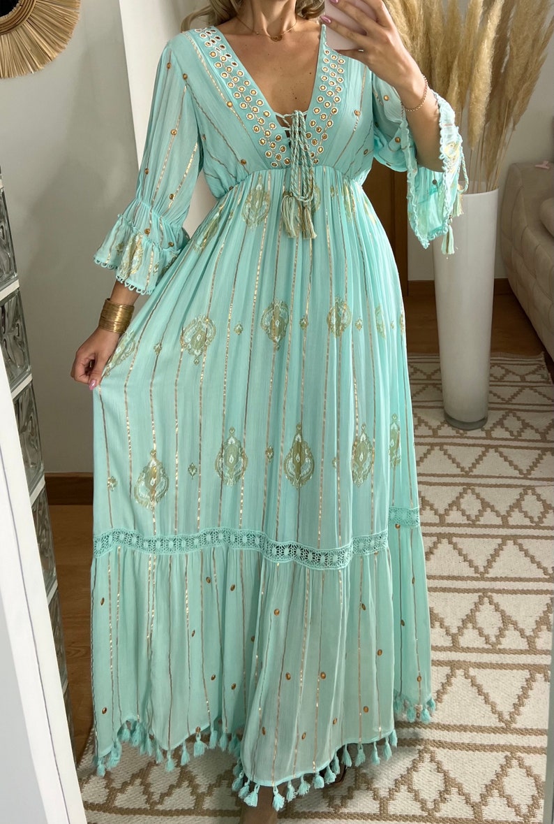 Robe Boho, robe à volants, boho kleid, robe boho pour femme, robe maxi boho, robe bohème, robe maxi, robe boho pour fille, patron de robe. image 4