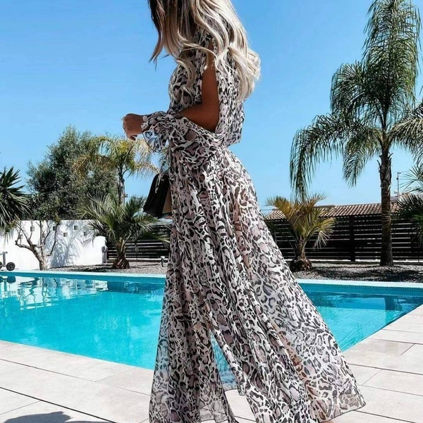 Vestido boho, vintage, chic, mujeres, hippie, vestido maxi, seda natural, vestido de playa, vestido de verano, kimono, kaftan, animal print