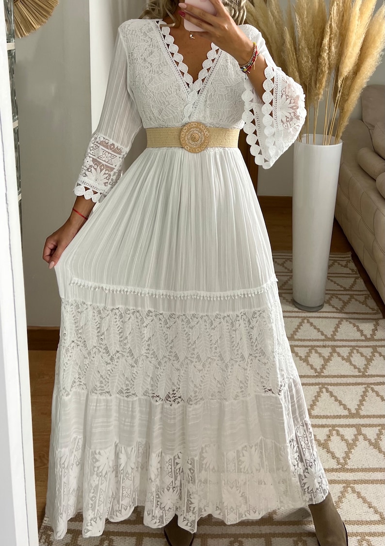 Boho-Hochzeitskleid, Maxi-Boho-Kleid, Sommer-Boho-Kleid, Vintage-Boho-Kleid, Boho-Kleid für Frauen, Kleidermuster, Hochzeits-Boho-Kleid. Bild 3